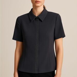 AKRIS Navy Blue Short Sleeve Wool Blazer